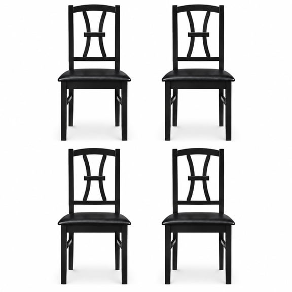 Airfind Set of 4 Wooden Dining Chairs with Faux Leather Padded Seat for Kitchen, 400 lbs Capacity, Rubber Wood Frame, Black