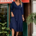 thumbnail image 5 of Blczomt Maxi Holiday Dresses for Women 2025 Tiered 3/4 Sleeve Blue A Line Flowy V Neck Solid Color Casual Dress, 5 of 6