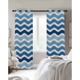thumbnail image 3 of Geometric Blue Ombre Blackout Curtains, Light Blocking Print Window Curtains, Modern Gradient White Ocean Striped Thermal Insulated Window Drapes for Living Room 2 Panels, 84"W x 63"L, 3 of 9
