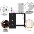 thumbnail image 5 of Ember Interiors Vanity Desk for Kids with Mirror, Lights, Crystal Knobs, Black, 5 of 8