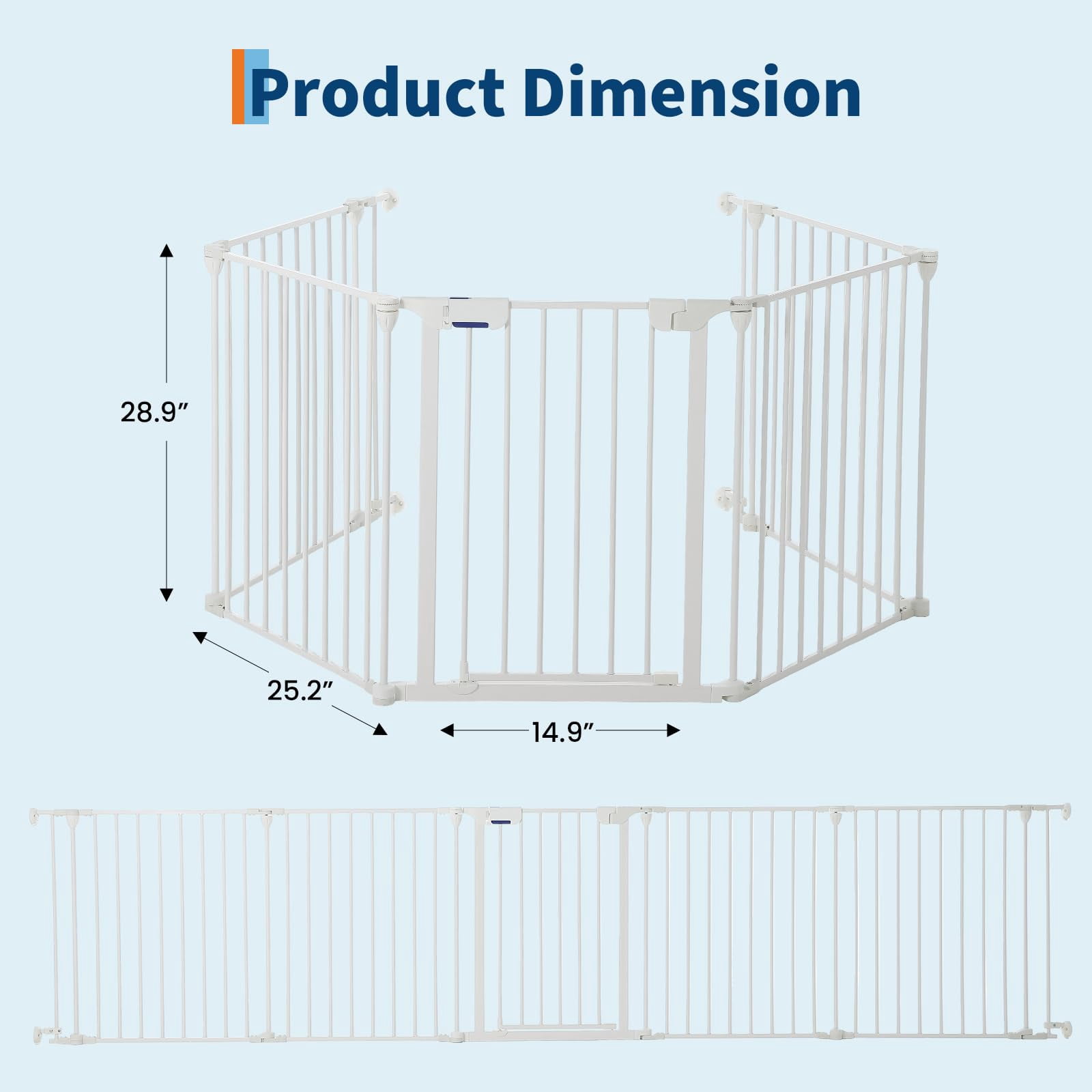 Collapsible Metal Baby Safety Gate – 29" Tall, Playpen with Lockable Door, Adjustable Portable Pet & Child Barrier for Doors – White, 5 Panels