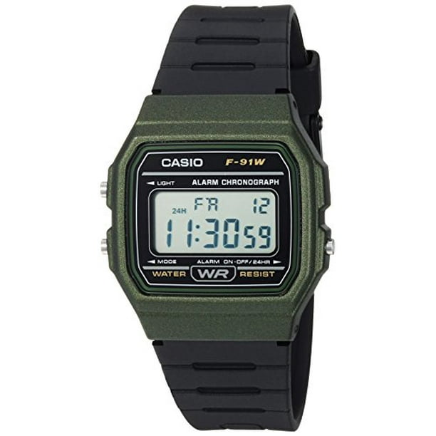 Casio Casio Men's Casual Digital Black Resin Sport Watch, Green Case F91WM3A