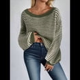 thumbnail image 4 of Suéter de Punto Holgado Informal de Larga con Rayas y Hombros Descubiertos para Mujer (Otoño 2025) Verde XL, 4 of 7