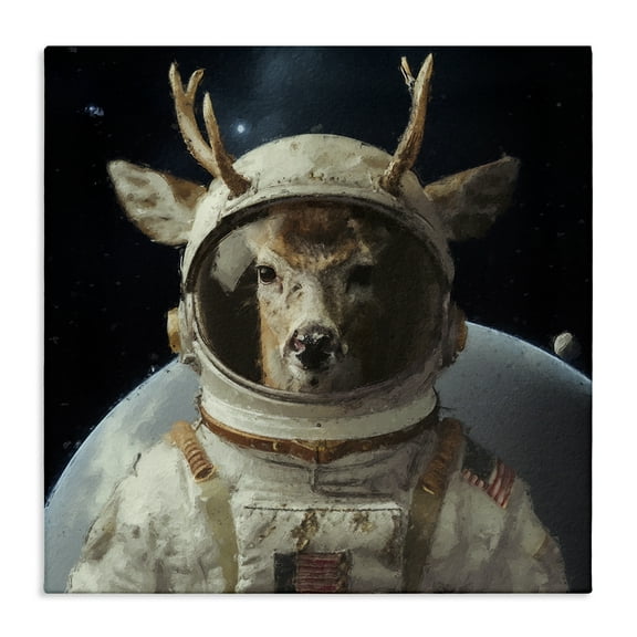 Stupell Industries Space Astronaut Deer Astrology & Stars Painting Wrapped Canvas Art Print Wall Art, 17 x 17