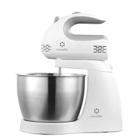 Max Life 3.2 Quarts Stand Mixer - 5-Speed Electric Powerful Stand Mixer, White, with Stainless Steel Bowl, Dough Hooks, Beaters,