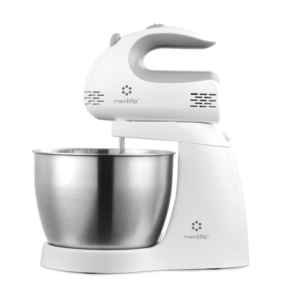 Max Life 3.2 Quarts Stand Mixer - 5-Speed Electric Powerful Stand Mixer, White, with Stainless Steel Bowl, Dough Hooks, Beaters,