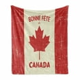 thumbnail image 1 of Canada Soft Flannel Fleece Blanket, Happy Canada Day Concept Bonne Fete du Canada Words on Grungy Flag Effect, Cozy Plush for Indoor and Outdoor Use, 50" x 60", Vermilion and Ivory, by Ambesonne, 1 of 6