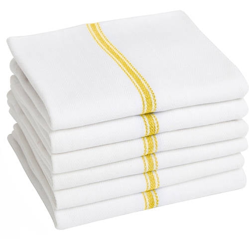 Premia Commercial Kitchen Towels, 6 Pack, White Dish Towels with Center
