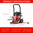 thumbnail image 2 of 75FT x 1/2 Inch Drain Cleaner Machine with Auto Feed, 450W Sewer Snake Auger on Wheels with 4 Cutter Heads, Portable Electric Drain Cleaning Machine for 2–4 Inch Pipes, 2 of 8