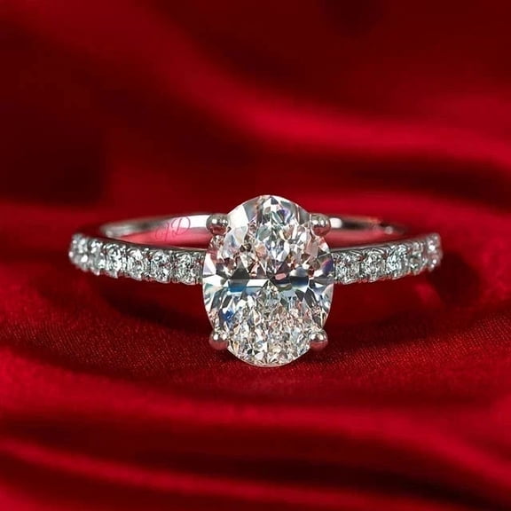 2 Ct Oval Cut Lab Created Diamond Engagement Ring 14K White Gold Plated