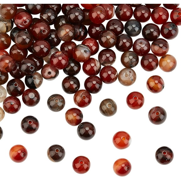 96pcs Natural Agate Beads 8mm Dark Red Orange Agate Beads Round Gemstone Beads with Hole Energy Stone Loose Beads for Bracelet Necklace Jewelry Making Mixed Color