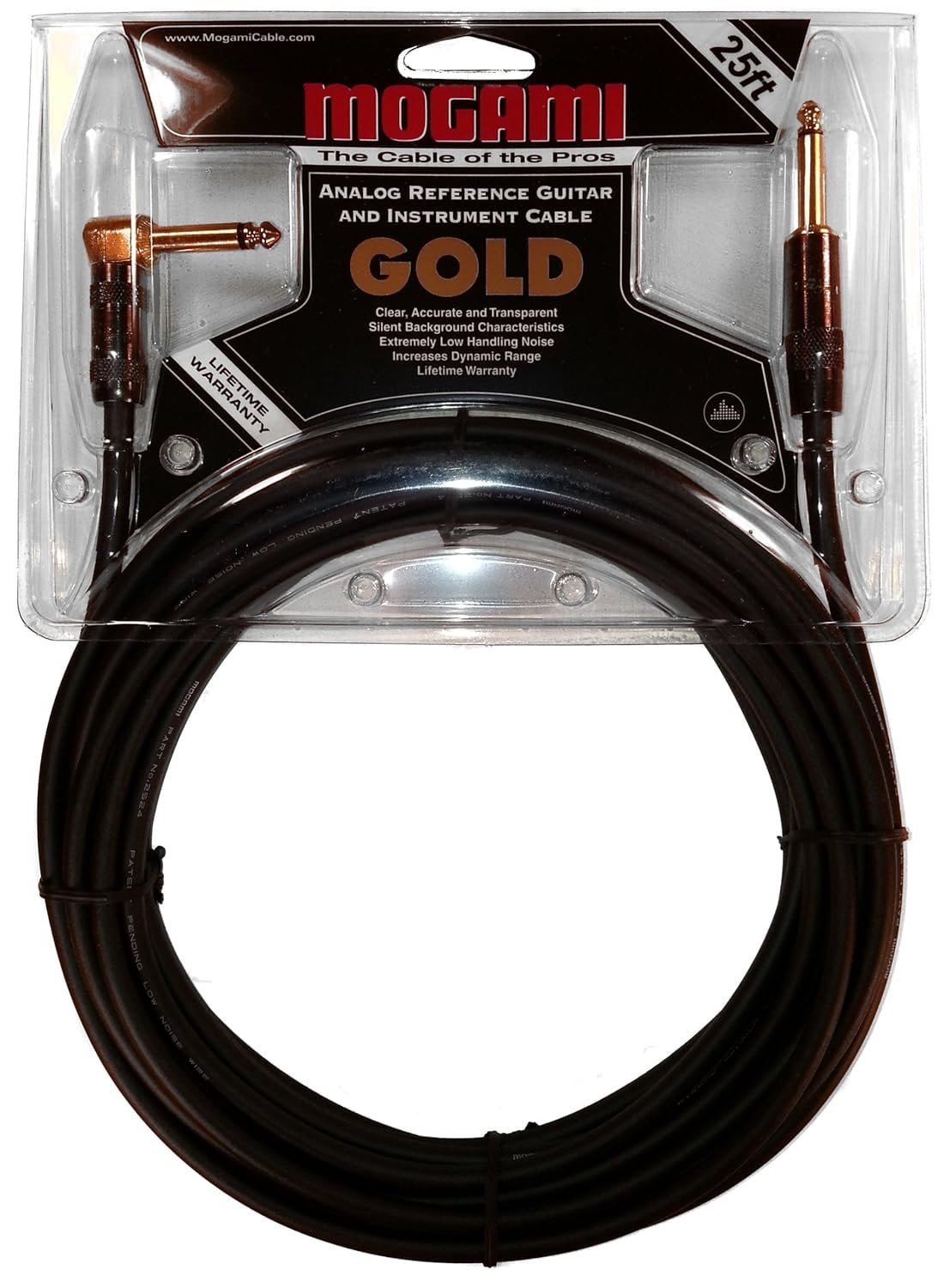 Mogami Gold Instrument Angled to Straight Cable 25 ft.