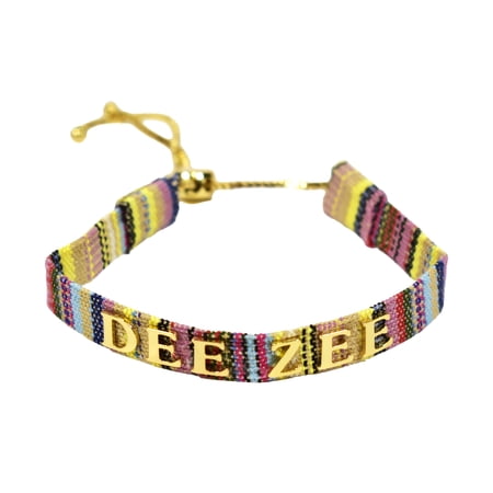 Sorority Shop Delta Zeta Bracelet — Multi-Color Woven Bracelet with Gold-plated Sorority Nickname and Adjustable Clasp