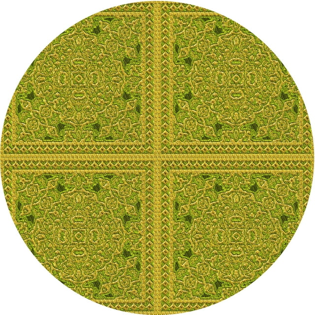 Ahgly Tapis Rond Lavable en Machine Intérieur Transitionnel Jaune Foncé Vert, 7 Pieds Rond