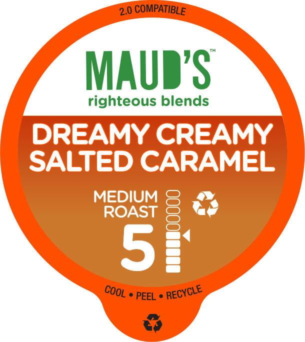 Maud's Salted Caramel Coffee (Dreamy Creamy Caramel), 24ct. Solar Energy Produced Recyclable Single Serve Salted Caramel Flavored Coffee Pods – 100% Arabica Coffee California Roasted, KCup Compatible