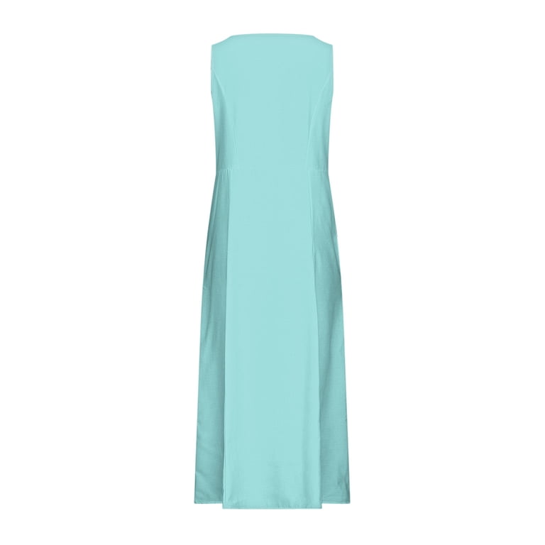 WIZUTIZ Beach Dresses for Women Stylish Comfy Linen Midi Dress Solid Shift  Dress Round Neck Sleeveless Shift Dress for Lady with Pockets Stretch  Street Dress Sky Blue XXL - Walmart.com