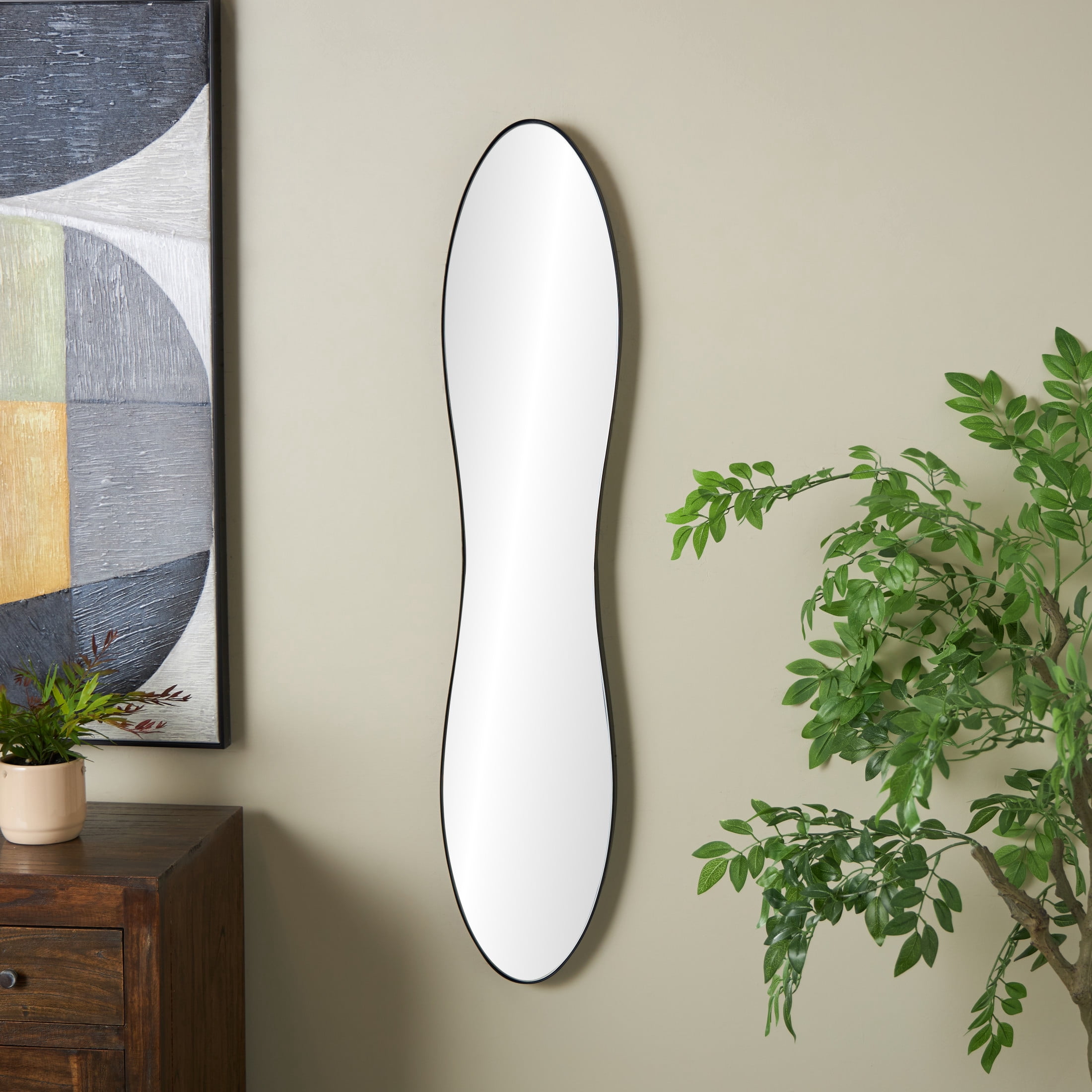 DecMode 9" x 45" Black Wavy Wall Mirror