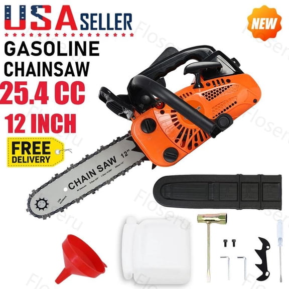 Floseru Gas Chainsaw 25.4CC 2-Cycle Gasoline Powered Chainsaw 12 Inch Handheld Cordless Petrol Chain Saws For Forest, Wood, Garden and Farm Cutting Use