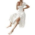 thumbnail image 4 of Mialoley Robe Fendue pour Femmes, Imprimé Floral Col Carré Jupe à Manches Courtes, 4 of 5