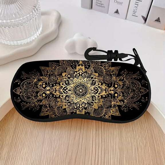 1pc Elegant Golden Mandala Eyewear Holder - Soft Durable Neoprene Zippered Pouch with Keychain, Fashionable Anti-Drop Glasses Storage Case for Reading Glasses & Fashion Glasses, Suitable for Adults