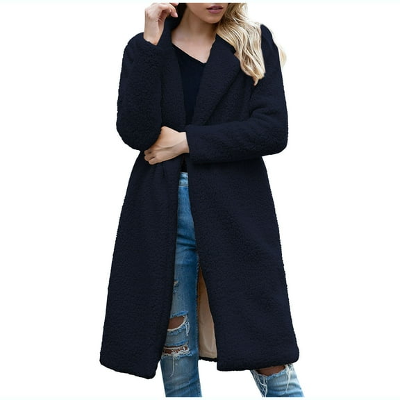 Ultrave Women'S Long Winter Coat Solid Color Long Sleeve Fashion Jacket with Pockets