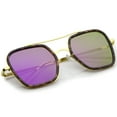 thumbnail image 5 of zeroUV Unisex Modern Slim Temple Browbar Color Mirrored Flat Lens Square Sunglasses 52mm (Tortoise-Gold / Purple Mirror) - 52mm, 5 of 5