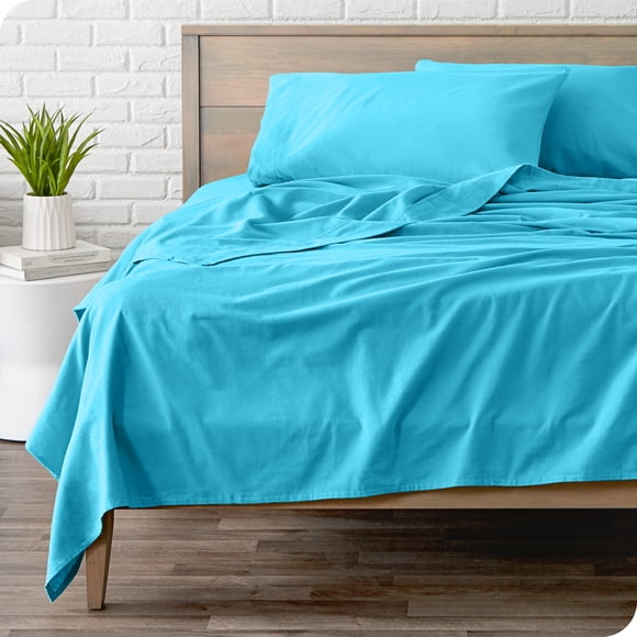 Bare Home Ensemble de Draps en Flanelle - 100 % Coton - Poche Profonde - Très Grand Simple, Aqua, 3 Pcs
