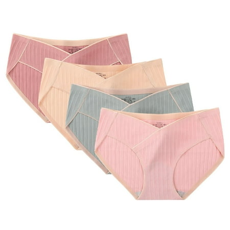 New & Trending  4PC Maternity Underwear  Cotton  Large  Low-waisted  Solid  Comfortable  for Pregnant Women  Postpartum  Everyday Wear  Leak-Proof  Stretchy  Soft Material  Women Plus Size | Green M