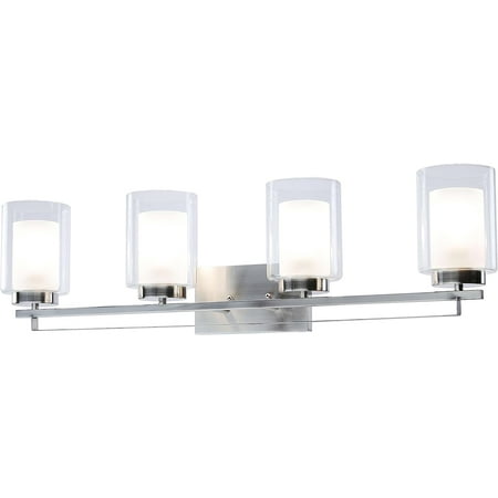 

Wall Light 4 Light Bathroom Vanity with Dual Glass Shade in Brushed Nickel Indoor Modern Wall Mount Light for Bathroom & Kitchen XB-W1195-4-BN