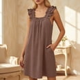 thumbnail image 4 of DHFJKG Summer Dresses For Women Casual Sleeveless Square Neck Ruffle Spaghetti Strap Flowy Mini Dress Beach Sundress Trendy Dresses, 4 of 6