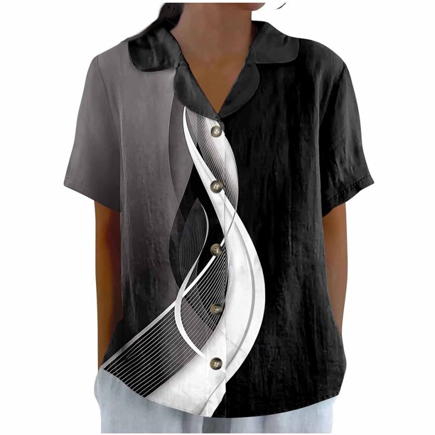 Vestidos Casuales Para Mujer, Blusas De Mujer De Moda Camiseta informal holgada de manga corta con estampado de moda para mujer