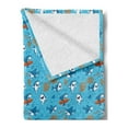 thumbnail image 2 of Shark Soft Flannel Fleece Blanket, Underwater Fantasy World with Funny Fish Characters Cheerful Childish Mascots, Cozy Plush for Indoor and Outdoor Use, 50" x 70", Blue White Orange, by Ambesonne, 2 of 5
