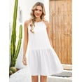 thumbnail image 5 of Fiophy 100% Linen Dress Halter Neck Sleeveless Summer Casual Ruffle Midi Beach Dresses, White,M, 5 of 8