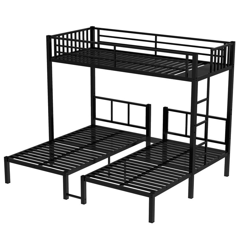 Metal Twin Triple Bunk Bed, Twin over Twin over Twin Bunk Bed for 3, Noise Reduced Structure, Separates Into 3 Twin Beds, Black