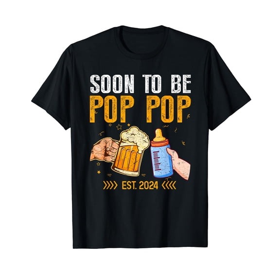 Mens Soon To Be Pop Pop Promoted To Dad Est. 2024 Black T-Shirt Gift