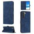 thumbnail image 1 of For Samsung Galaxy S21 Plus Wallet Cover, PU Leather Kickstand Credit Card Pocket Slots Wrist Strap Magnetic Folio Heart Patterned Embossed Flip Cover for Samsung Galaxy S21 Plus, Blue, 1 of 11