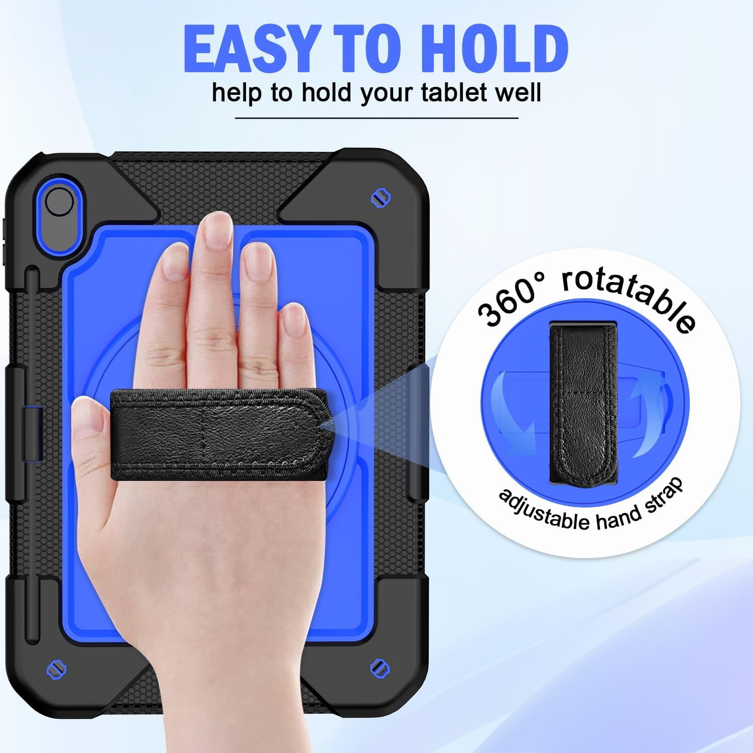 BMOUO Case for iPad (A16) 11th Generation 11" 2025/iPad 10th Generation 10.9 inch 2022, 360 Rotating Stand & Pencil Holder & Hand & Shoulder Strap Shockproof iPad 11th/10th Generation Case, Blue