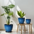 thumbnail image 2 of Ceramic Planter Pots -Set of 3 6/8/10 inch with Drainage ,Round Large Pots for Indoor Plants for Herbs & Snake Plants Modern Office Decor Reactive Glaze Blue, 2 of 7