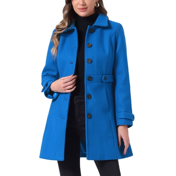 Abrigo largo clásico de invierno de una sola botonadura para mujer INSPIRE CHIC con bolsillos S azul