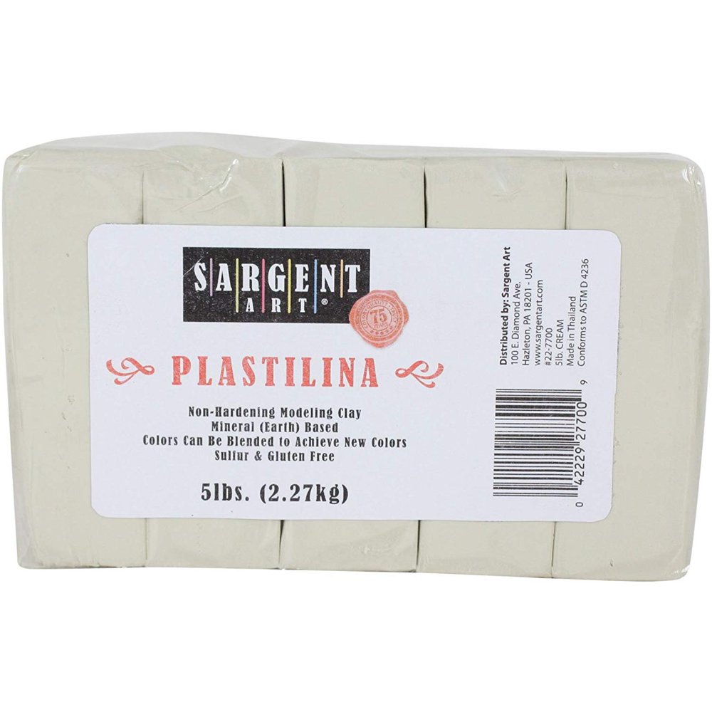 Plastilina Modeling Clay, 5Pound, Cream, Mineral based nonhardening