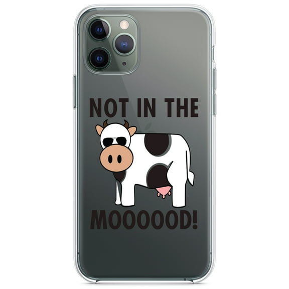 DistinctInk Clear Shockproof Hybrid Case for iPhone 12 / 12 PRO (6.1" Screen) - TPU Bumper Acrylic Back Tempered Glass Screen Protector - Not in the MOOOOOOD! Cow