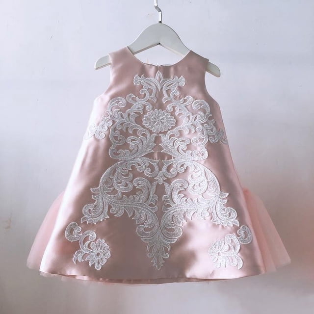 Vestido infantil de jacquard rosa para múltiples ocasiones, para niñas de un año, para organizar fiestas de cumpleaños, pasarela, piano