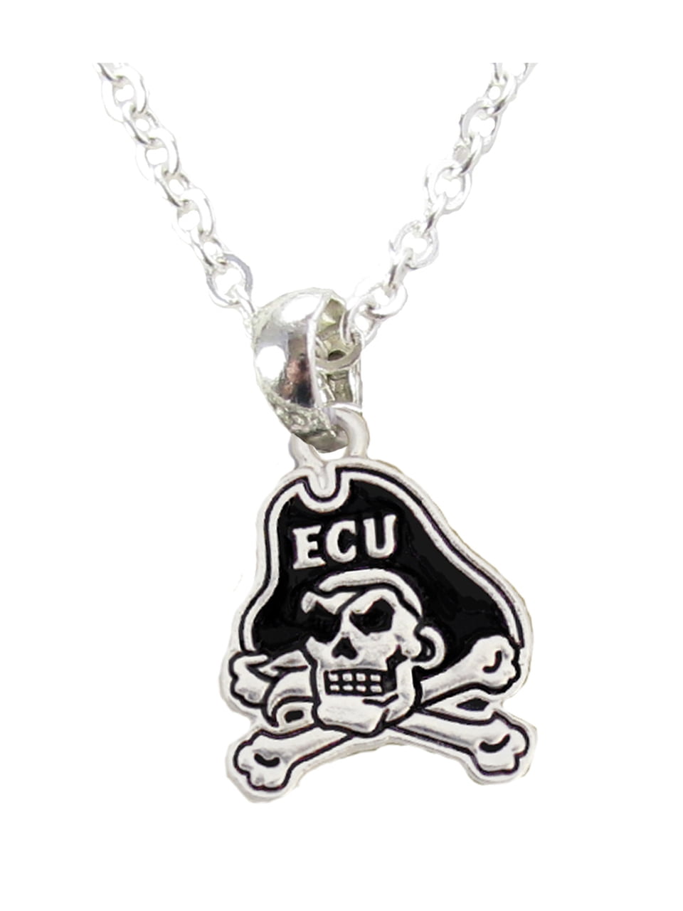 East Carolina Pirates Team Name Toggle Silver Necklace Black Charm Jewelry ECU 