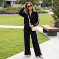 thumbnail image 5 of Szluipve 2 Piece Sets for Women 2 Piece Outfits Side Stripe Zip Up Collar Jacket & Wide Leg Pants Set Ribbed Textured Casual Tracksuit Loungewear Suit for Daily Travel Black M, 5 of 7