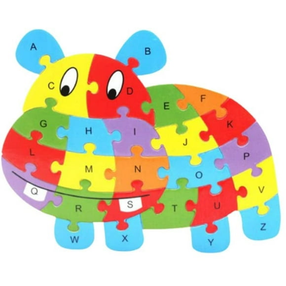 Alphabet Puzzle, Wooden ABC Puzzle, Building Blocks Hippo Animal Puzzle Jigsaw for Preschool Learning Toy