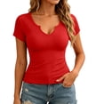 thumbnail image 2 of Mutghys Compression Shirt Women V-Neck Solid Color Ribbed Thread Tops Lightweight Breathable Yoga Outdoor Workout Homewear Athletic Shirts, 2 of 6