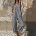 thumbnail image 3 of Bixock Sweatpants for Women Casual Pants Solid Color Linen Jumpsuit Button Closure Overall Long Leg Loose Outfits Vacation Clothes, 3 of 5