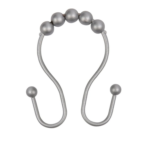 Kenney Rust-Proof Aluminum Beaded Roller Ball Shower Curtain Double Hooks, Set of 12, Matte Grey