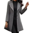 thumbnail image 5 of Women Woolen Jacket - Turn-down Collar Solid Color Single-breasted Coat Slim Fit Thermal Long Sleeved Commuting Dating Spring Fall Winter Overcoat, 5 of 8