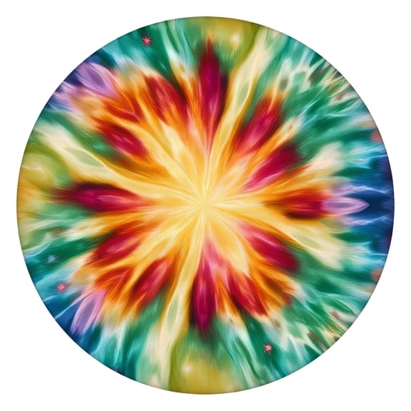 Colorful Tie Dye Mandala Pattern Round Fitted Tablecloth with Elastic Edge,Dining Table Cover Waterproof,Outdoor Round Tablecloth for Camping,Dining,Indoor and Outdoor